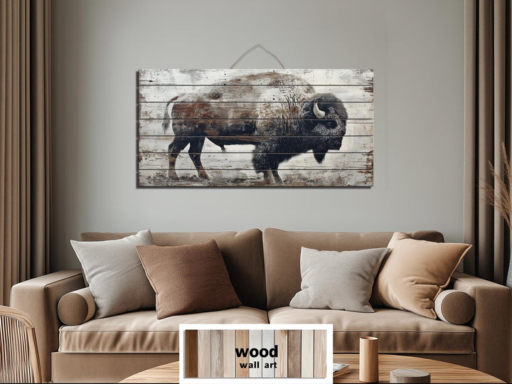 Rustic American Buffalo Distressed Wood Wall Art