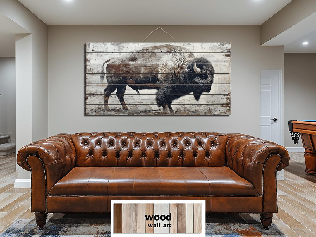 Rustic American Buffalo Distressed Wood Wall Art
