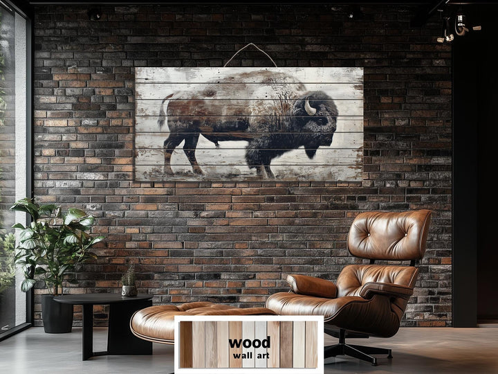 Rustic American Buffalo Distressed Wood Wall Art