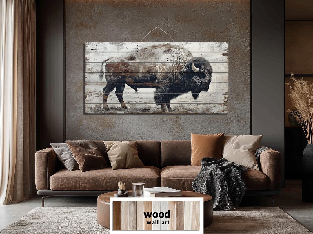 Rustic American Buffalo Distressed Wood Wall Art