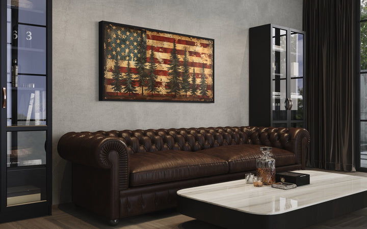 Rustic American Flag Art – Framed Canvas Wall Art | Vintage Patriotic Decor