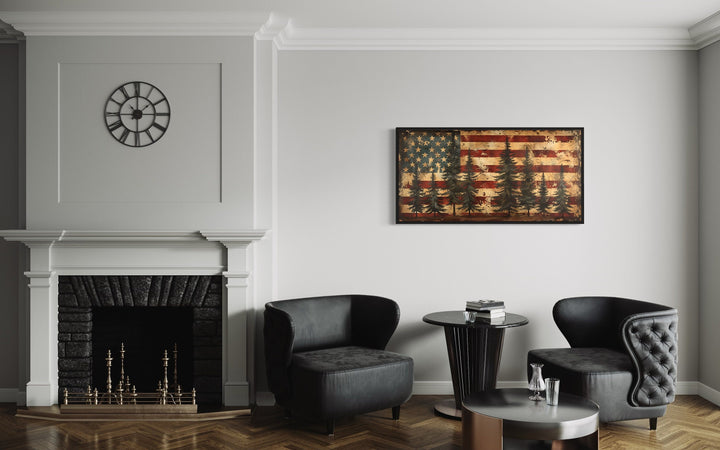 Rustic American Flag Art – Framed Canvas Wall Art | Vintage Patriotic Decor