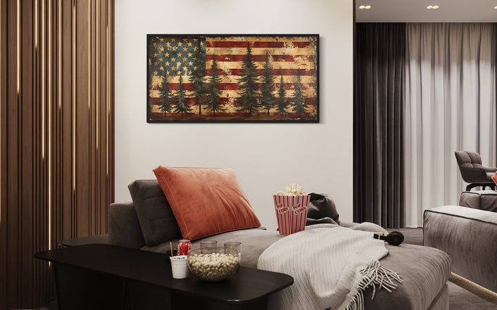 Rustic American Flag Art – Framed Canvas Wall Art | Vintage Patriotic Decor