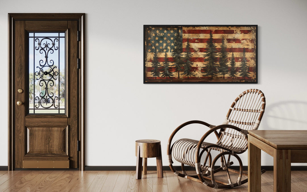 Rustic American Flag Art – Framed Canvas Wall Art | Vintage Patriotic Decor