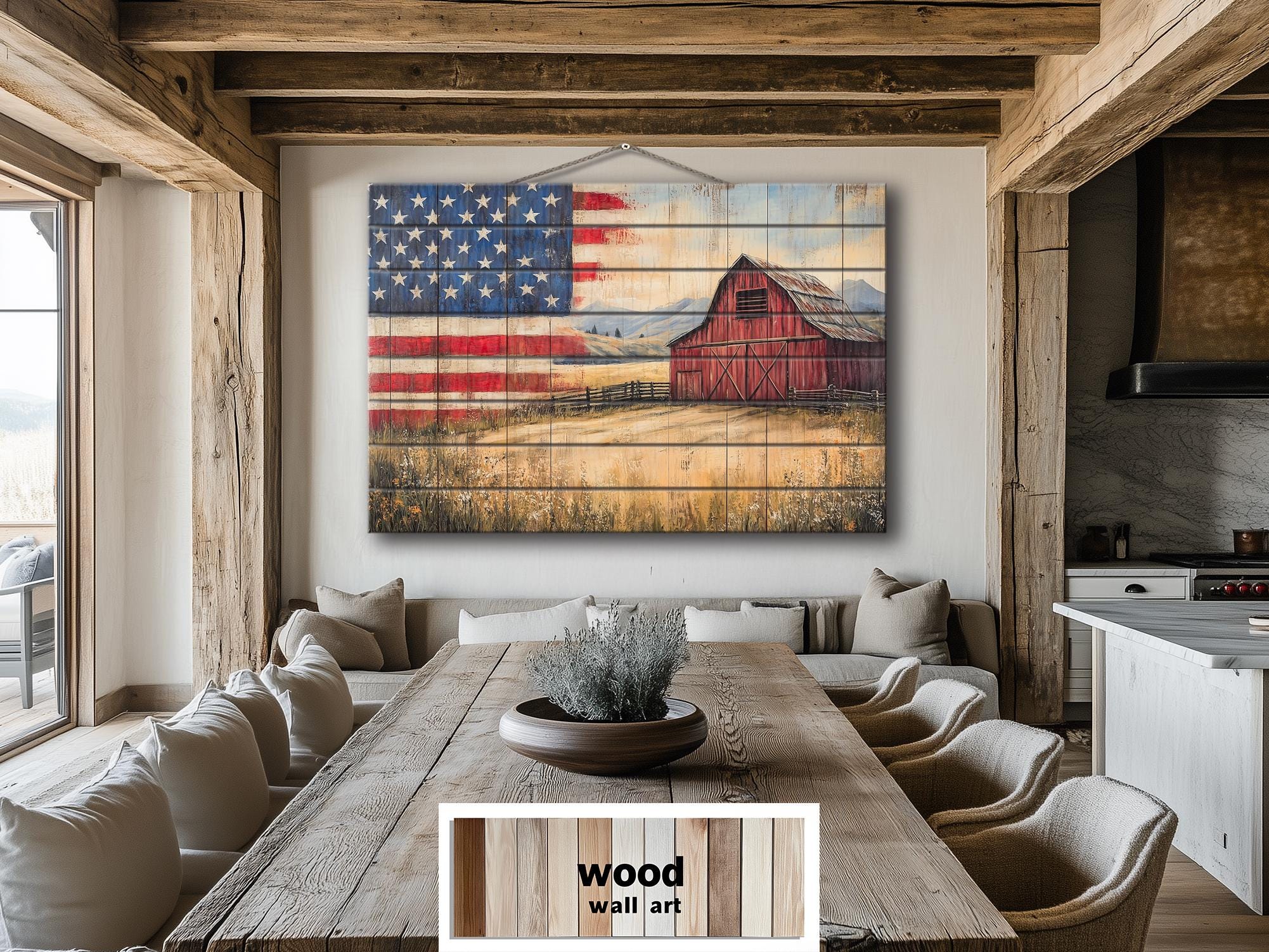 Rustic American Flag & Barn Wood Sign | Farmhouse Wall Art – Wall