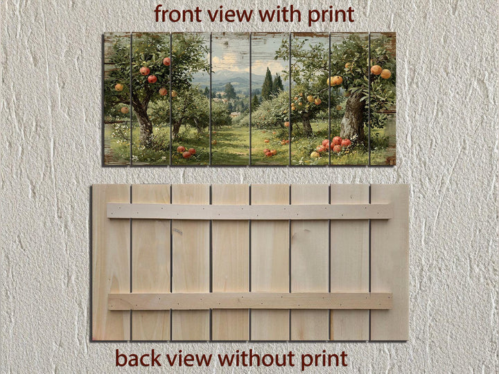 Rustic Apple Orchard Landscape Distressed Wood Wall Art