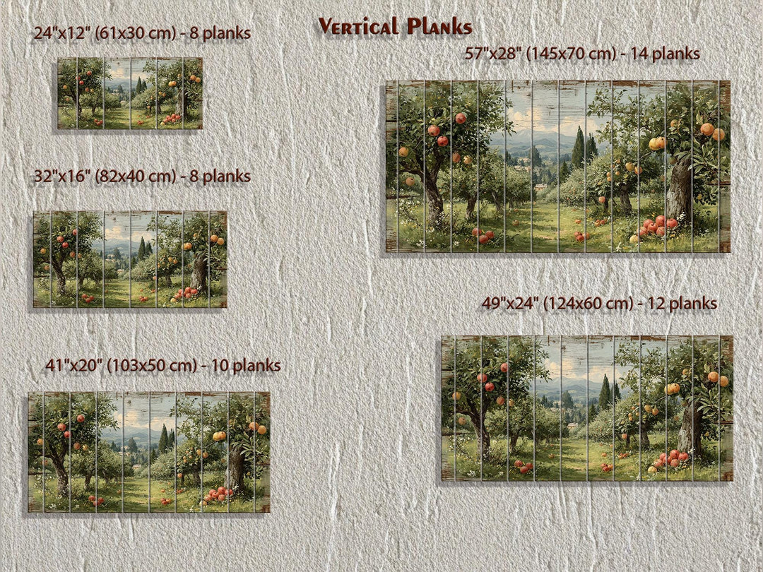 Rustic Apple Orchard Landscape Distressed Wood Wall Art