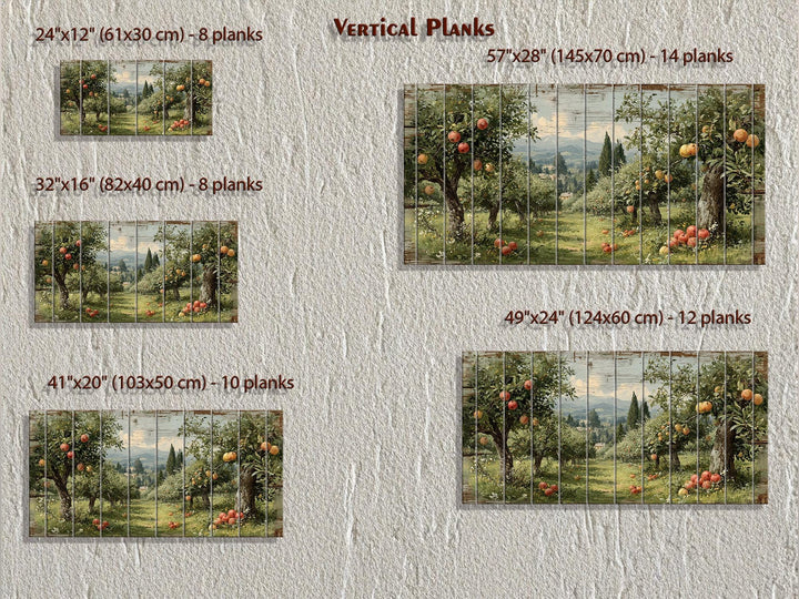Rustic Apple Orchard Landscape Distressed Wood Wall Art