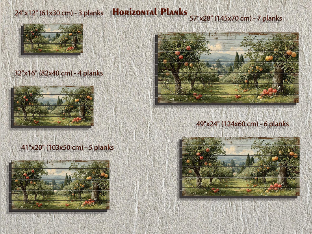 Rustic Apple Orchard Landscape Distressed Wood Wall Art