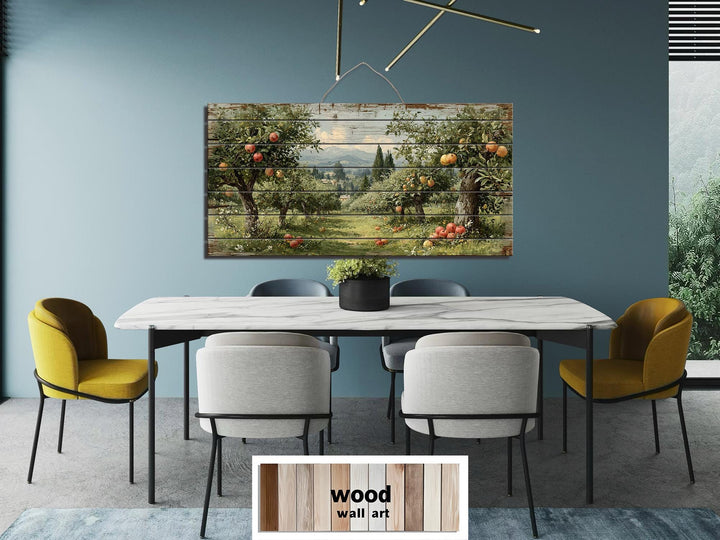 Rustic Apple Orchard Landscape Distressed Wood Wall Art