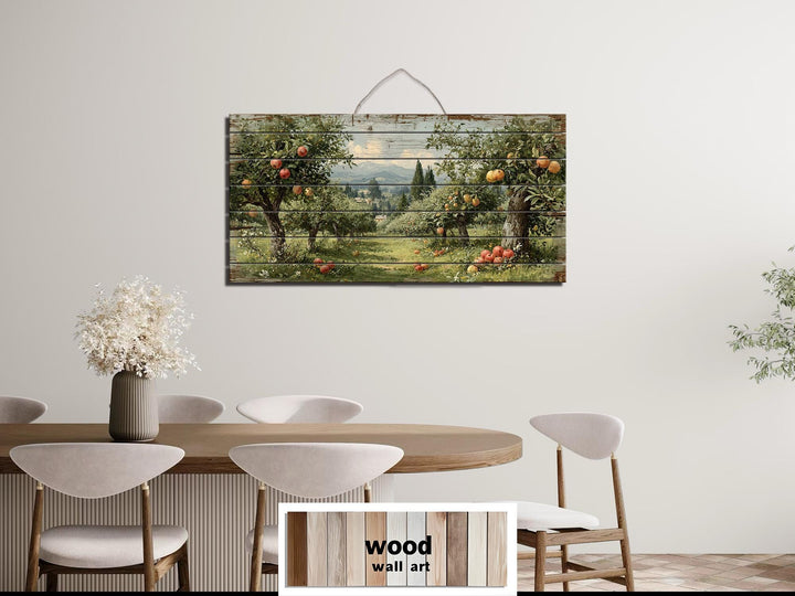 Rustic Apple Orchard Landscape Distressed Wood Wall Art