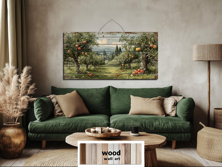Rustic Apple Orchard Landscape Distressed Wood Wall Art