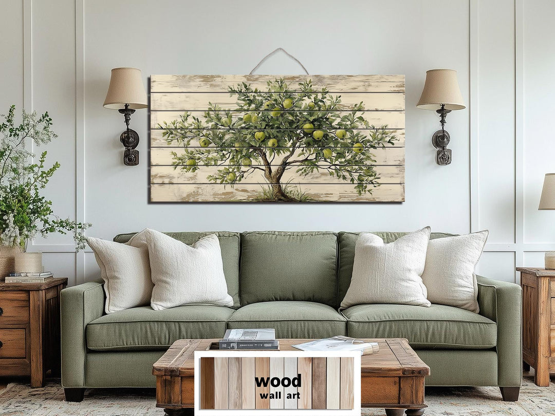 Rustic Apple Tree Distressed Wood Wall Art
