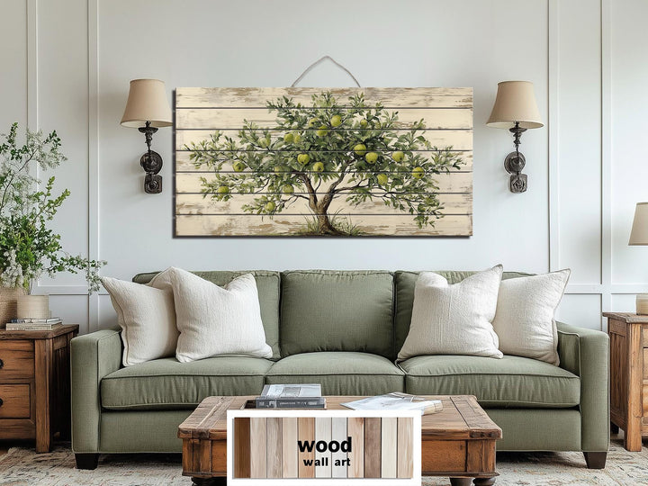 Rustic Apple Tree Distressed Wood Wall Art