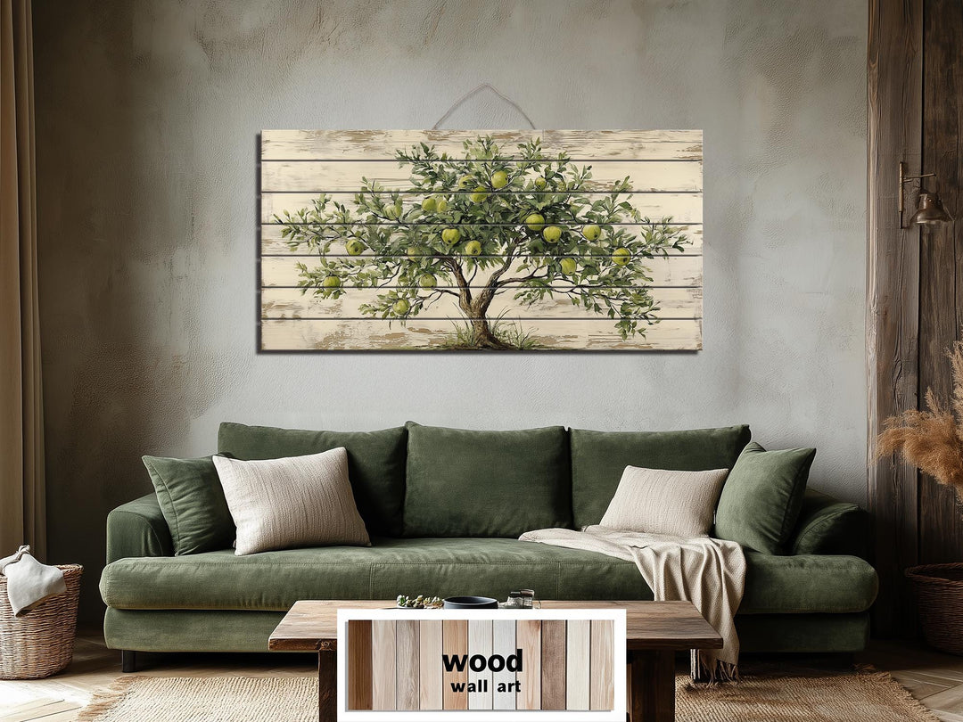Rustic Apple Tree Distressed Wood Wall Art