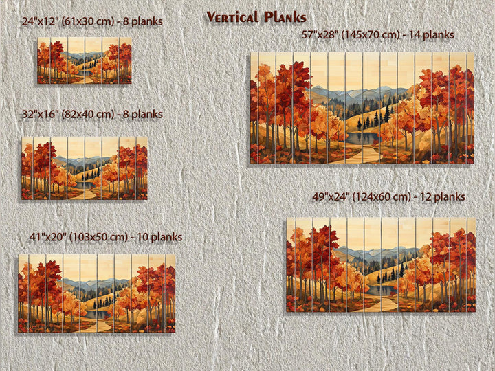 Rustic Autumn Forest Mountain Lake Distressed Wood Wall Art