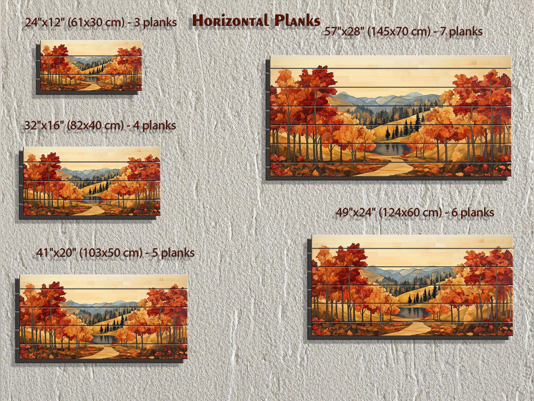 Rustic Autumn Forest Mountain Lake Distressed Wood Wall Art
