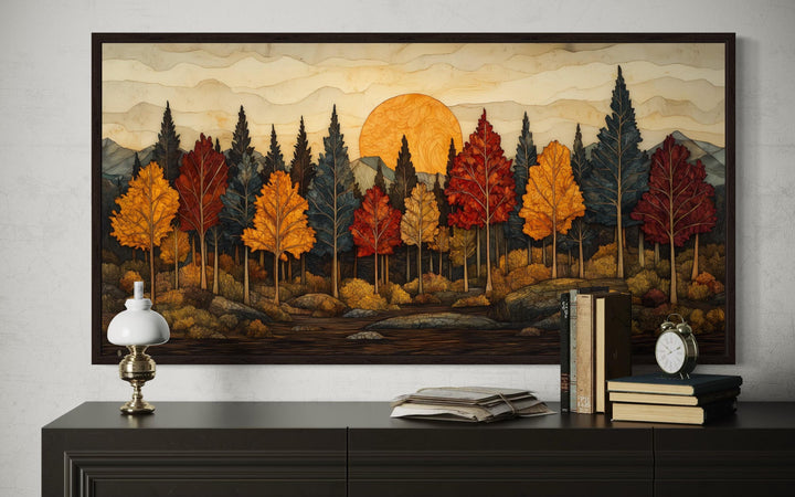 Rustic Autumn Made of Wood Forest Painting Framed Canvas Wall Art