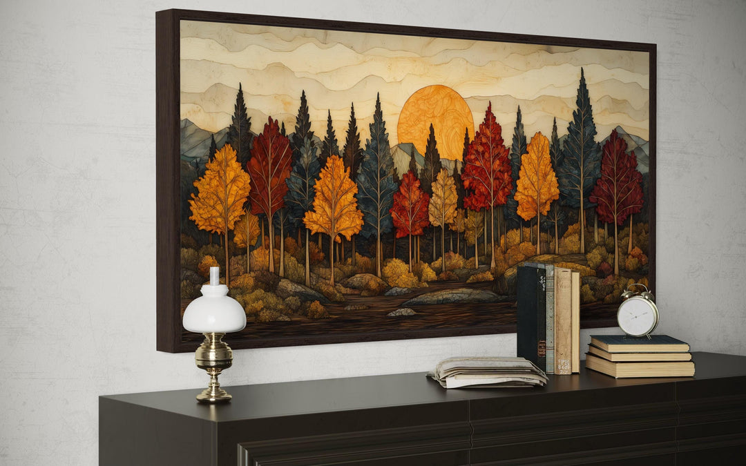 Rustic Autumn Made of Wood Forest Painting Framed Canvas Wall Art