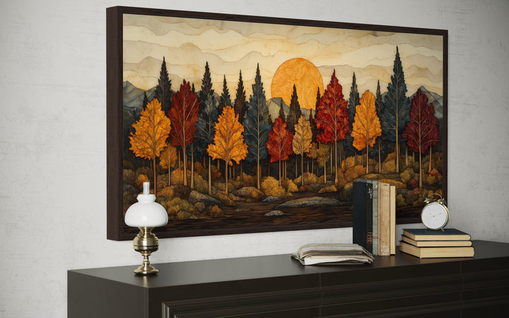 Rustic Autumn Made of Wood Forest Painting Framed Canvas Wall Art