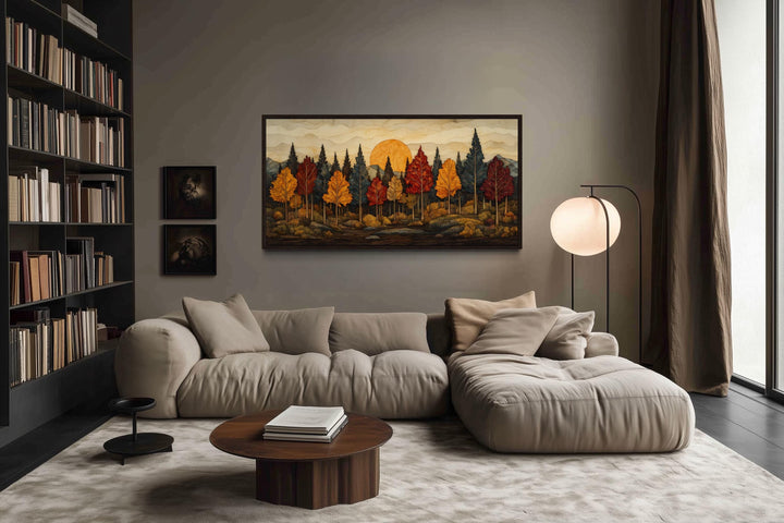 Rustic Autumn Made of Wood Forest Painting Framed Canvas Wall Art