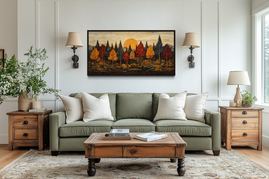 Rustic Autumn Made of Wood Forest Painting Framed Canvas Wall Art