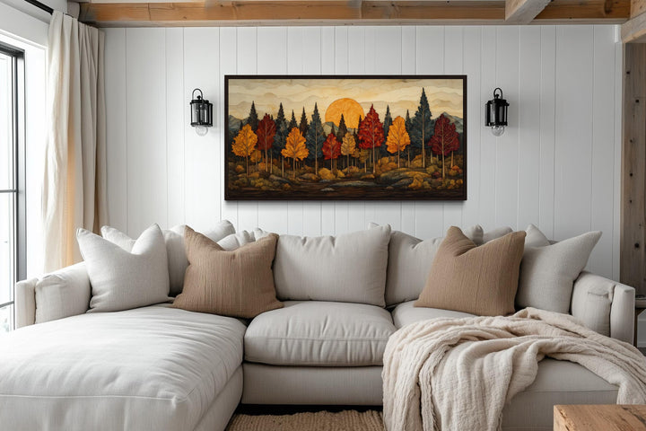 Rustic Autumn Made of Wood Forest Painting Framed Canvas Wall Art