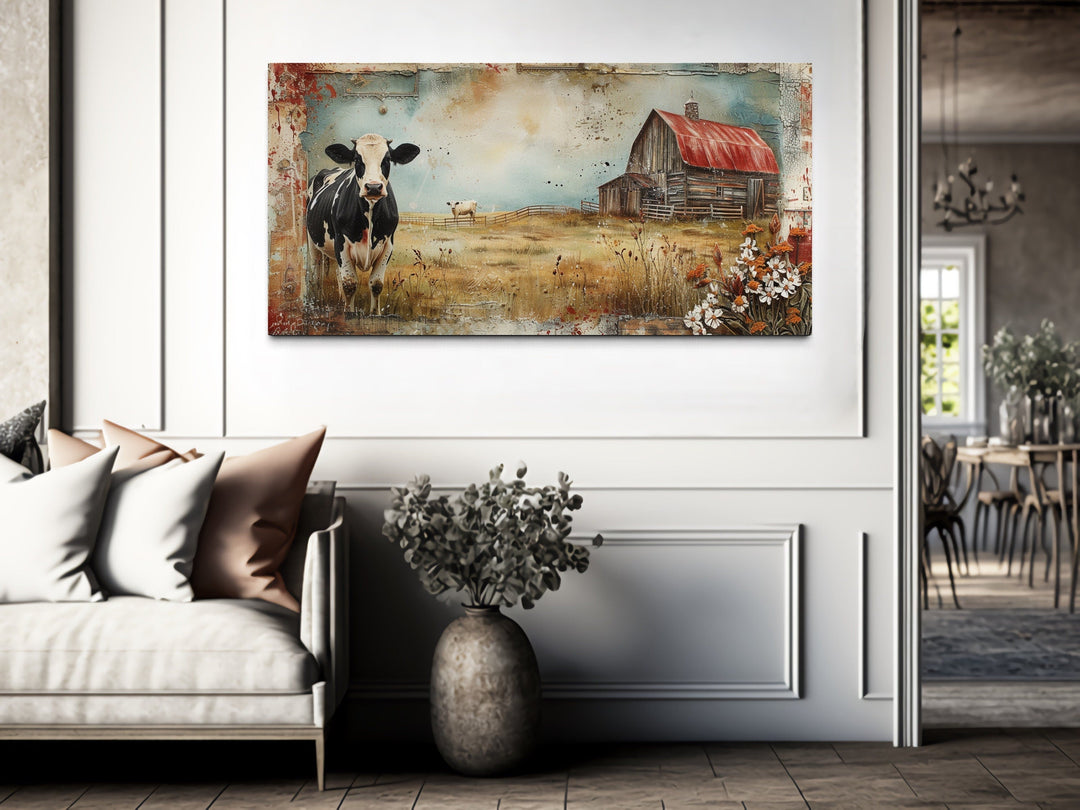 Rustic Barn Wall Art - Vintage Old Barn Painting | Farmhouse Wall Decor Canvas