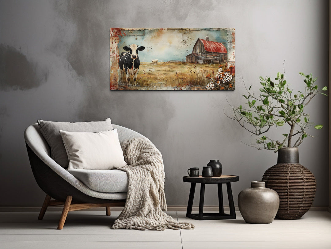 Rustic Barn Wall Art - Vintage Old Barn Painting | Farmhouse Wall Decor Canvas