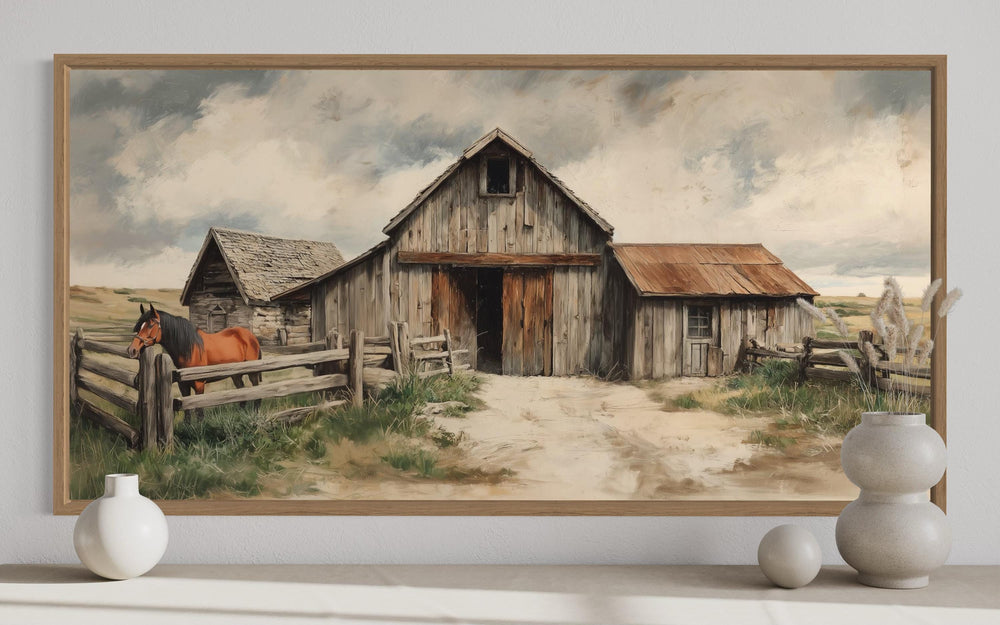 Rustic Barn with Horse Canvas Wall Art