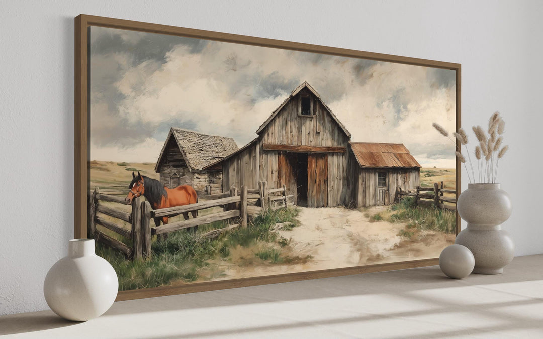 Rustic Barn with Horse Canvas Wall Art