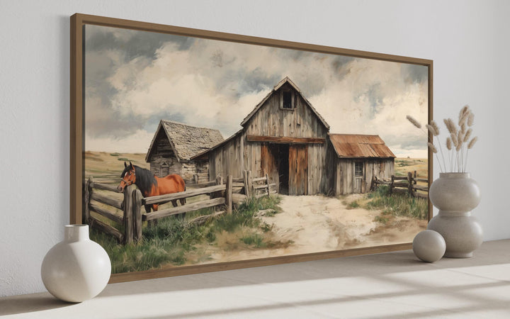 Rustic Barn with Horse Canvas Wall Art
