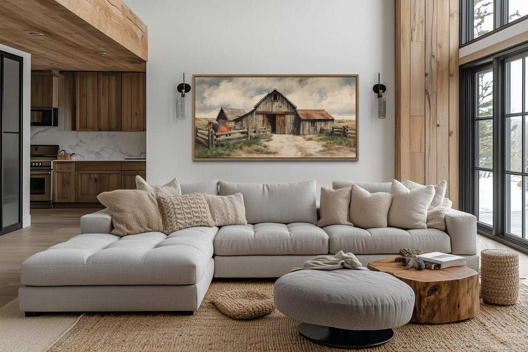 Rustic Barn with Horse Canvas Wall Art