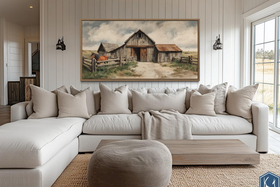 Rustic Barn with Horse Canvas Wall Art