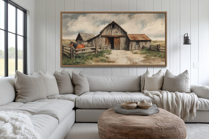 Rustic Barn with Horse Canvas Wall Art