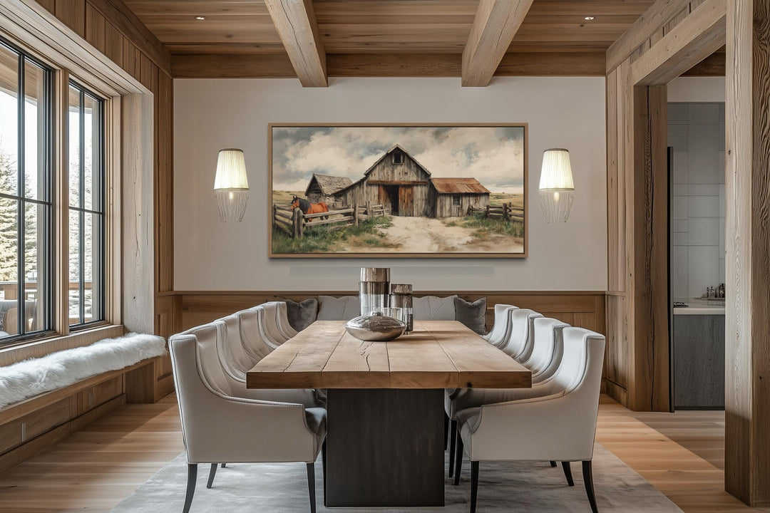 Rustic Barn with Horse Canvas Wall Art