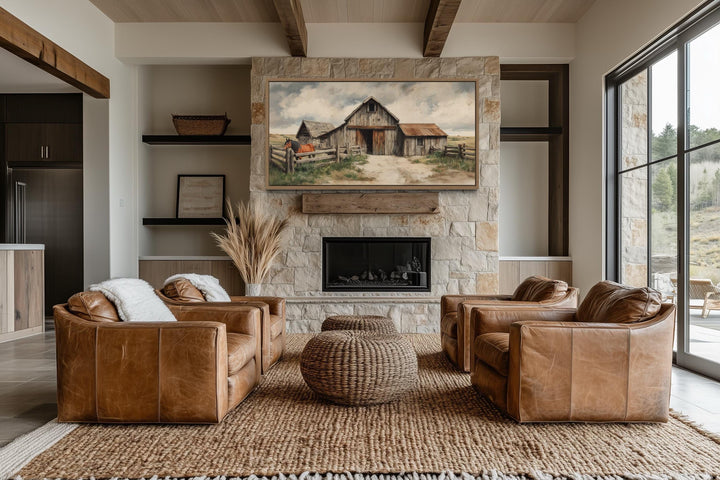 Rustic Barn with Horse Canvas Wall Art