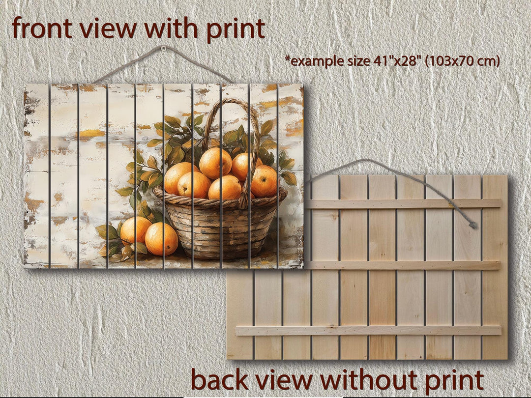 Rustic Basket of Apples Distressed Wood Wall Art For Kitchen Decor