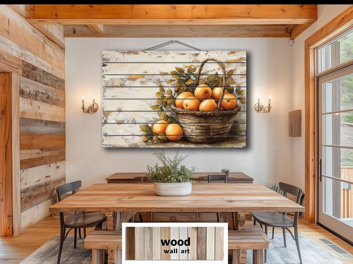 Rustic Basket of Apples Distressed Wood Wall Art For Kitchen Decor