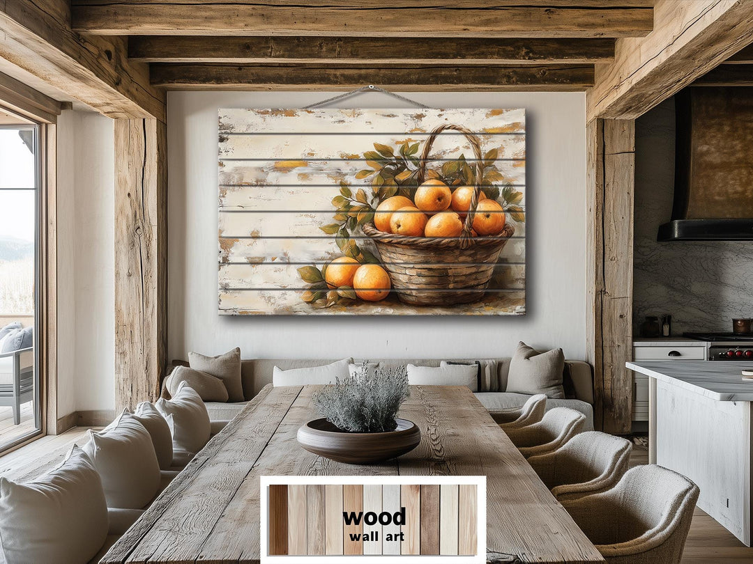 Rustic Basket of Apples Distressed Wood Wall Art For Kitchen Decor