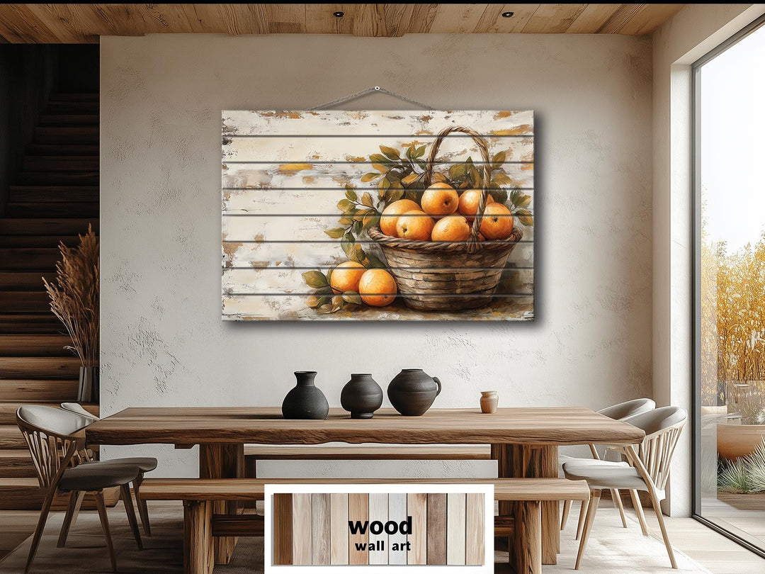 Rustic Basket of Apples Distressed Wood Wall Art For Kitchen Decor