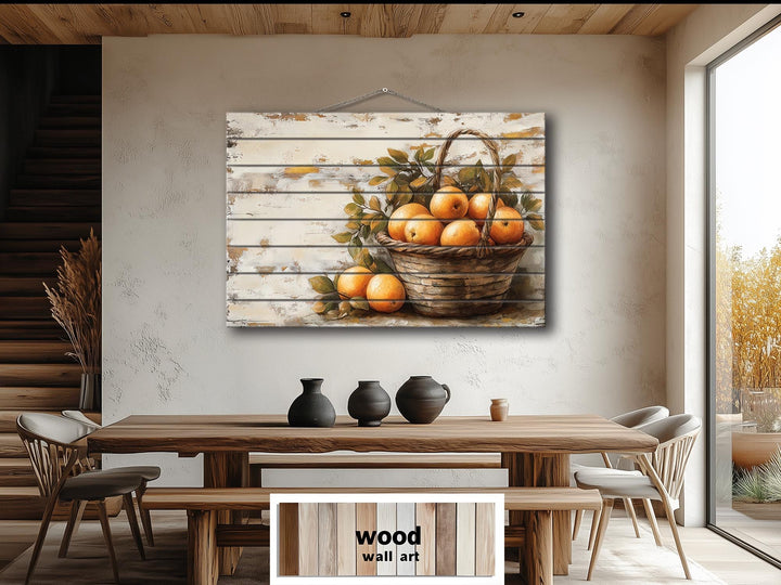 Rustic Basket of Apples Distressed Wood Wall Art For Kitchen Decor