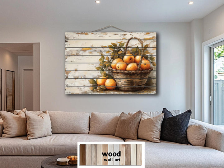 Rustic Basket of Apples Distressed Wood Wall Art For Kitchen Decor