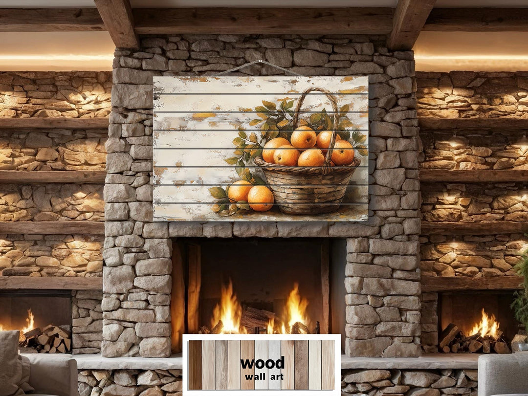 Rustic Basket of Apples Distressed Wood Wall Art For Kitchen Decor