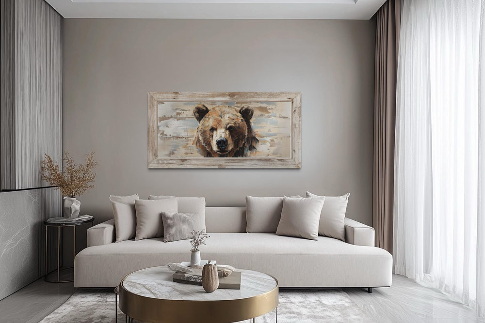 Rustic Bear Wall Art – Distressed Wood Effect Framed Canvas Print