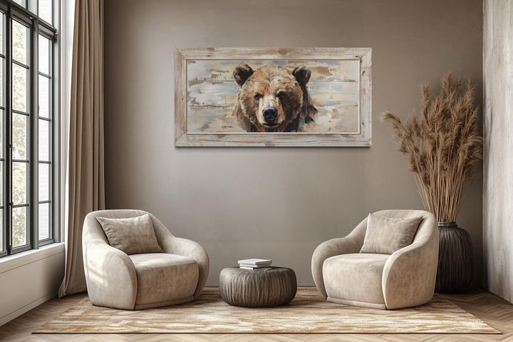 Rustic Bear Wall Art – Distressed Wood Effect Framed Canvas Print