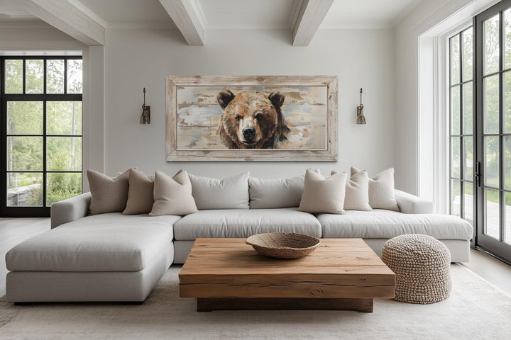 Rustic Bear Wall Art – Distressed Wood Effect Framed Canvas Print