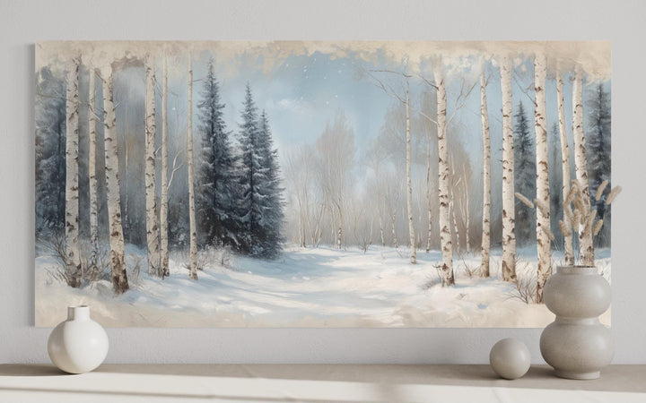 Rustic Birch Trees Forest in Winter Wall Art Canvas Wall Art