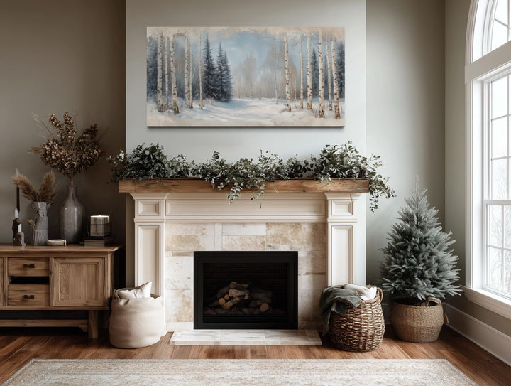 Rustic Birch Trees Forest in Winter Wall Art Canvas Wall Art