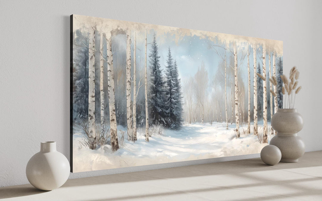 Rustic Birch Trees Forest in Winter Wall Art Canvas Wall Art